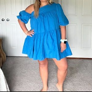Blue one shoulder dress